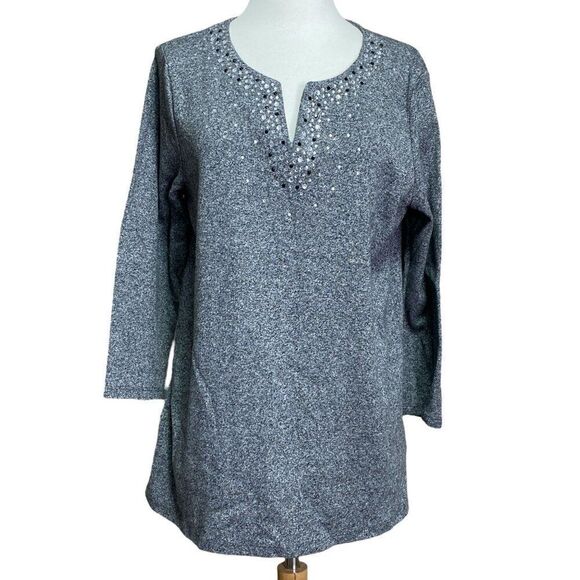 Rafaella Blouse Jeweled Neckline Size Large - Picture 1 of 7